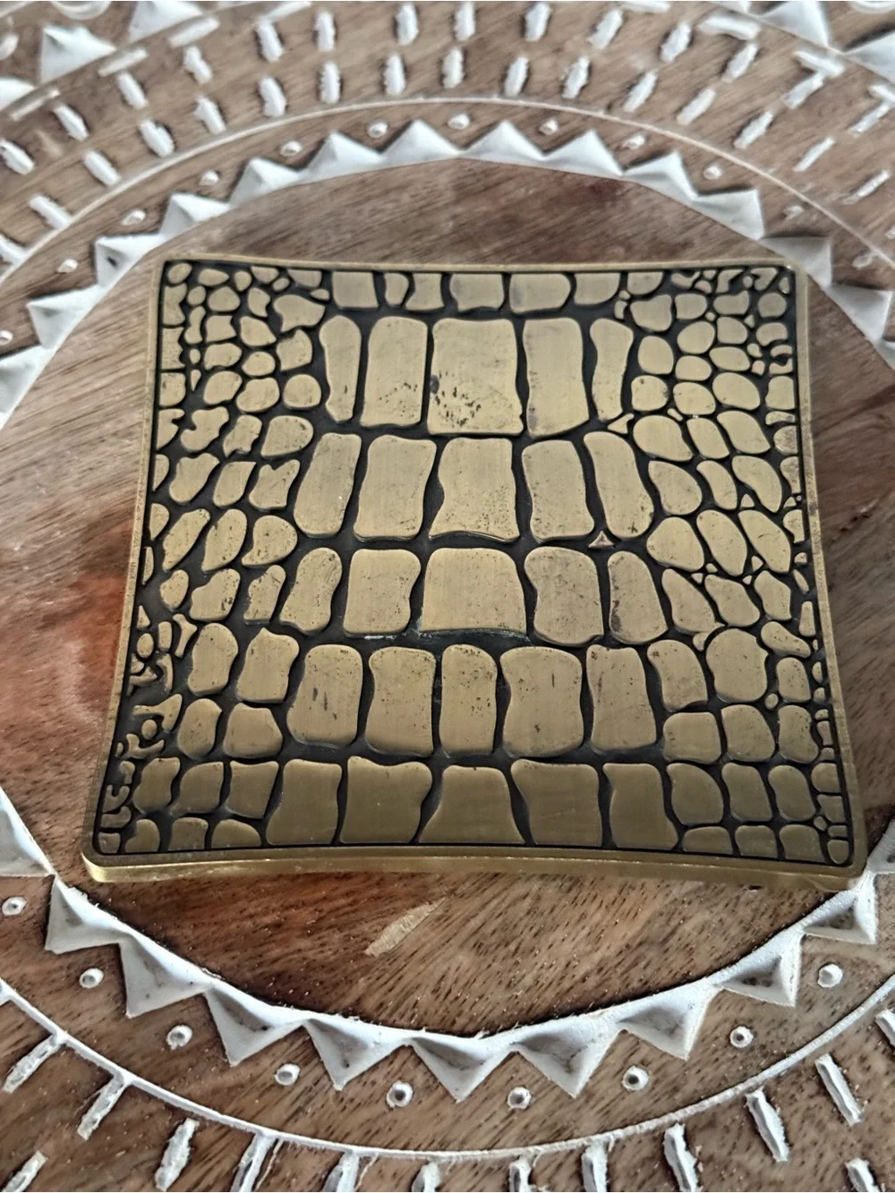 L’Objet Crocodile Gold Coasters Set of 4 Antiqued Brass 24K Accents